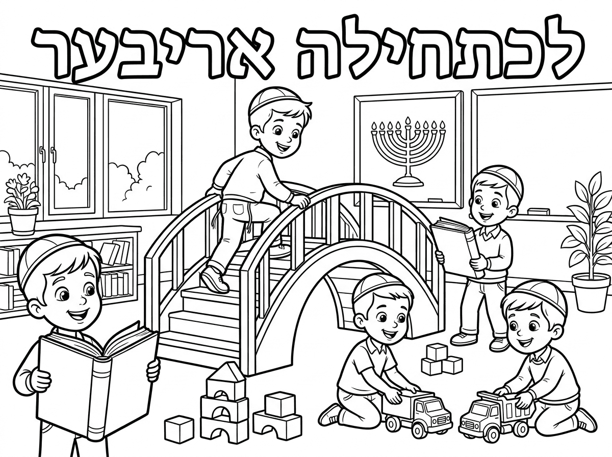 אני צריכה שיהיה ציור בנושא לכתחילה אריבער גם עם המילים. בגן חבד בנים טרום