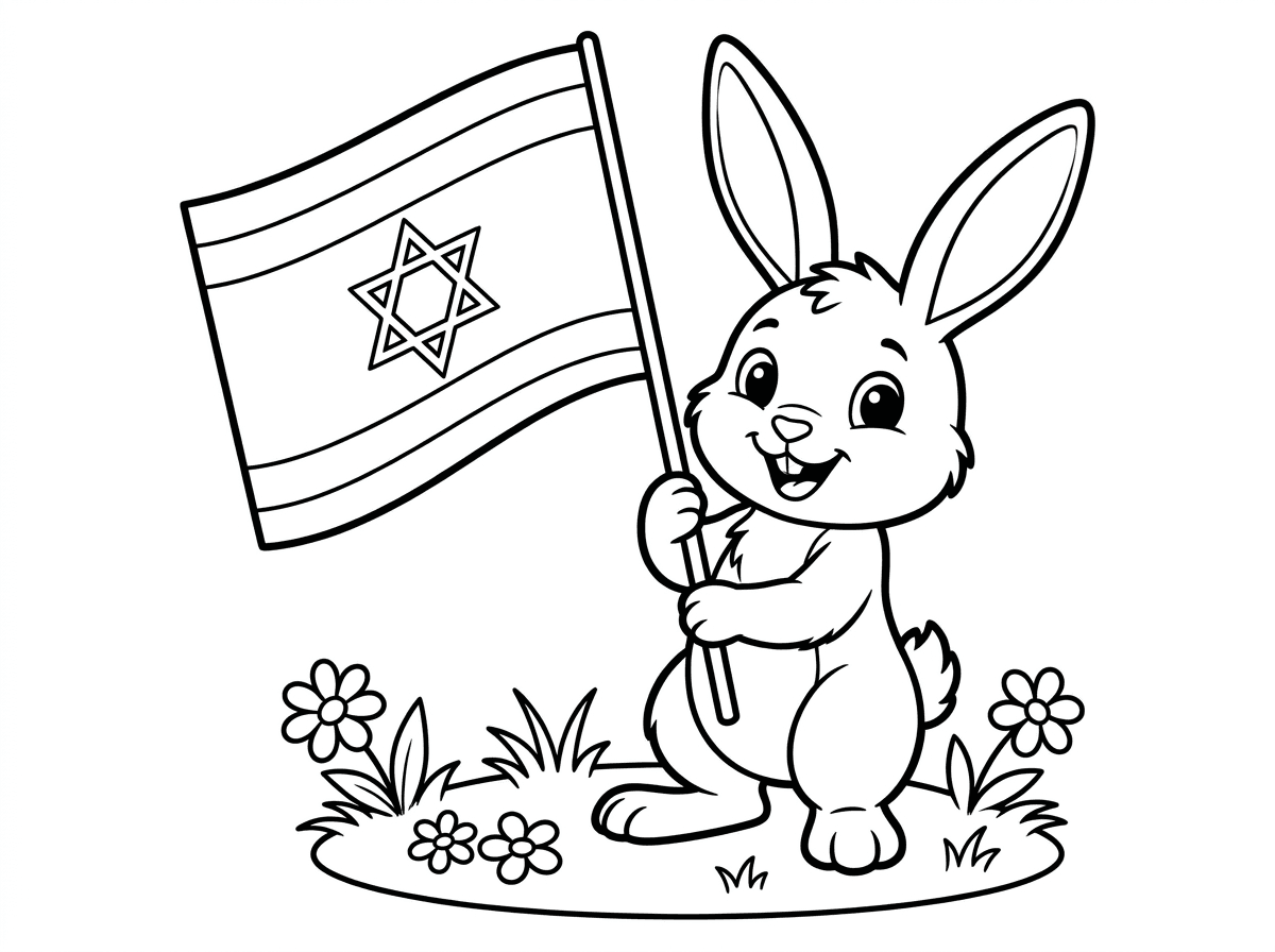 אני רוצה ציור של ארנב חמוד מחזיק דגל ישראל