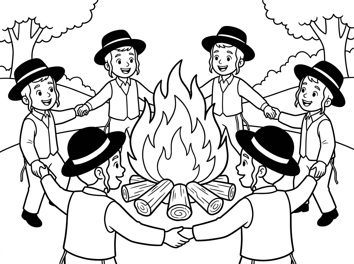 תעשה לי מדורת ל"ג בעומר 
ילדים בנים רוקדים מסביב חרדים