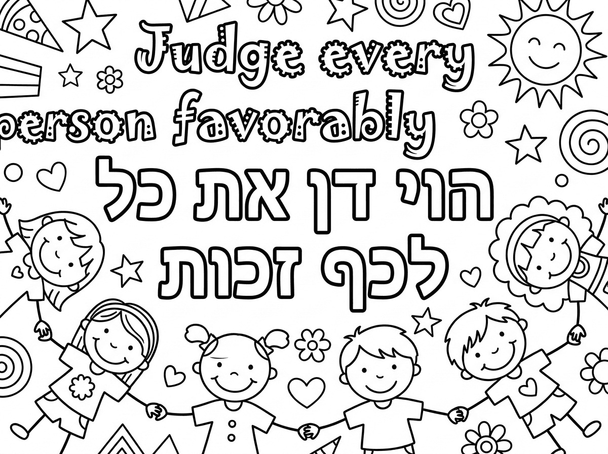 תיצור לי כרזה לרוחב לצביעה עם המילים הוי דן את כל האדם לכף זכות בלי הרבה אלמנטים