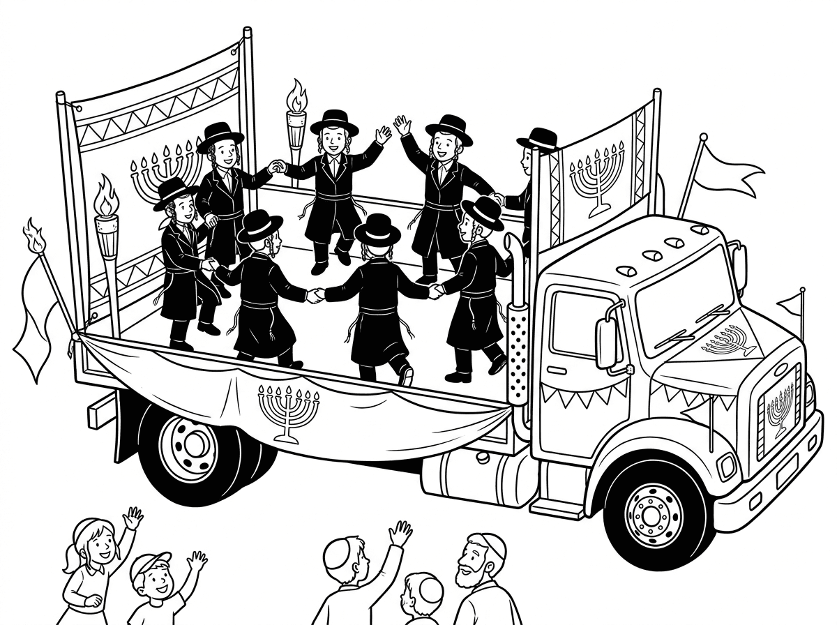 תעשה לי מכונית גדולה של תהלוכת ל"ג בעומר 
ובנים חרדים רוקדים על הרכב
בלי צבע שחור בבגדים שלהם למעלה ולמטה