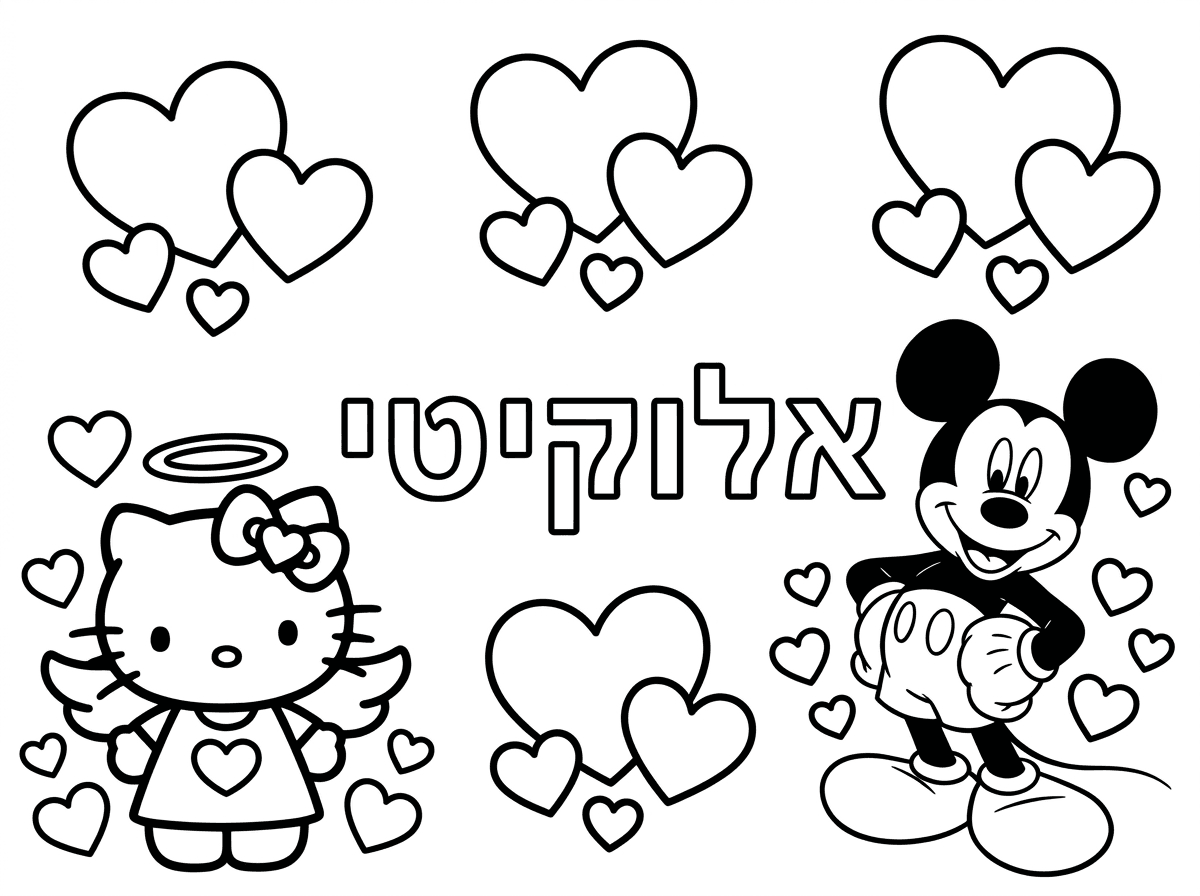 צריך לי באמצע אלוקיטי. ואז אחרי זה, לבבות לבבות מסביב, אחד גדול, אחד בינוני, אחד קטן. אחד גדול, אחד בינוני, אחד קטן. אחד גדול, אחד בינוני, אחד קטן. אוקיי? וגם מקימאוס ומסביב לבבות, גם במקימאוס.