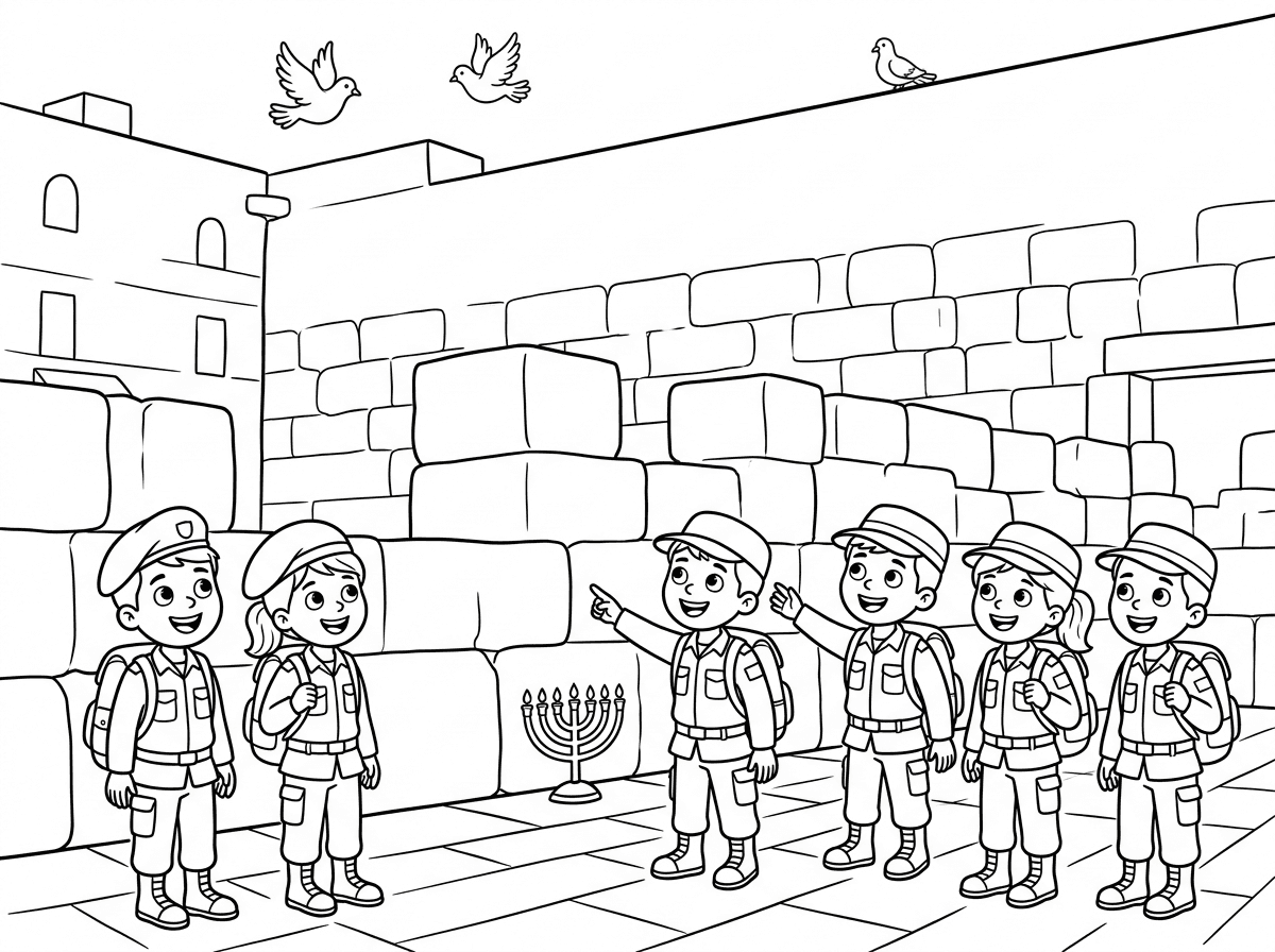 אפשר דף צביעה של חיילים מגיעים לכותל