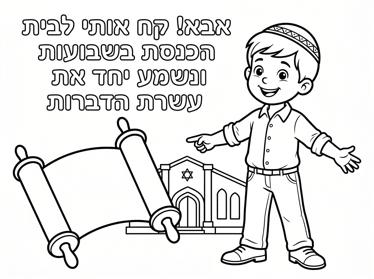 עכשיו אותו הדבר 
ילד קטן בגיל גן
עם כיפה
חולצה לבנה
מכנסיים ארוכים ונעלי שבת

וכתוב:
אבא!
קח אותי לבית הכנסת בשבועות
ונשמע יחד את עשרת הדברות