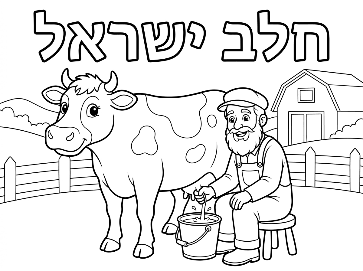 אני רוצה ציור של איש יהודי עם זקן וקסקט חולב חלב מפרה גדולה
וכתוב למעלה 'חלב ישראל'