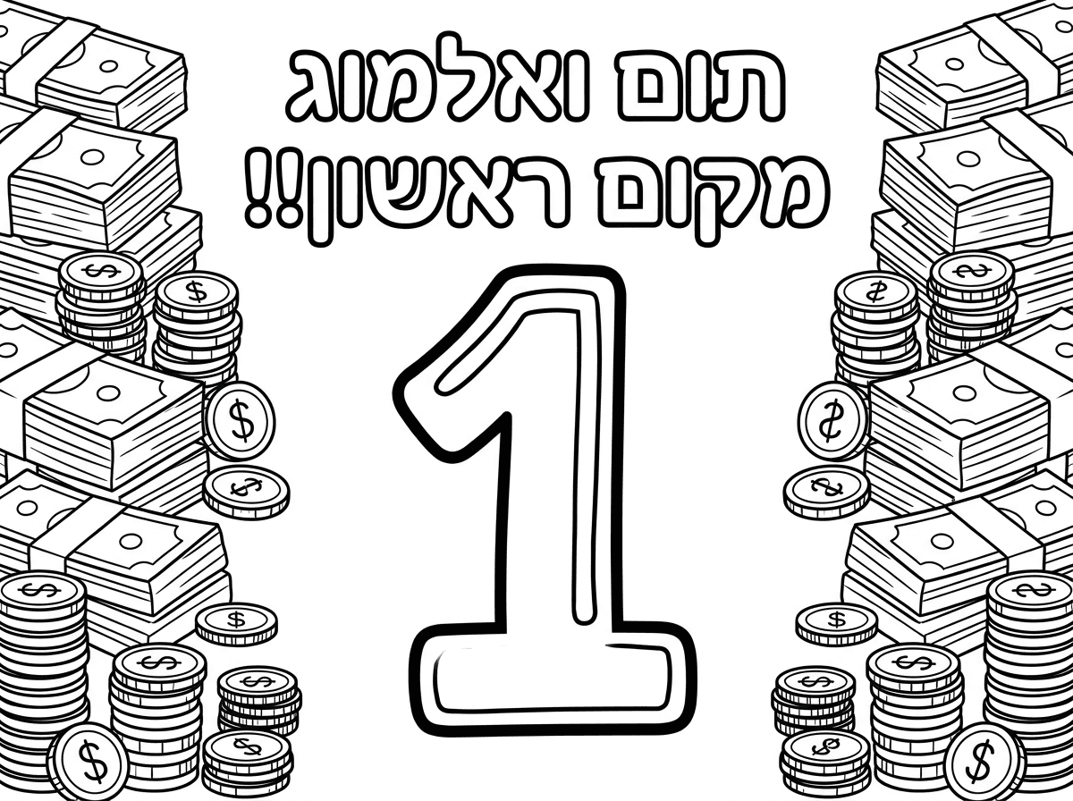 תעשה לי תמונה שכתוב בה תום ואלמוג מקום ראשון עם מספר אחד והרבה כסף בצד בצדדים