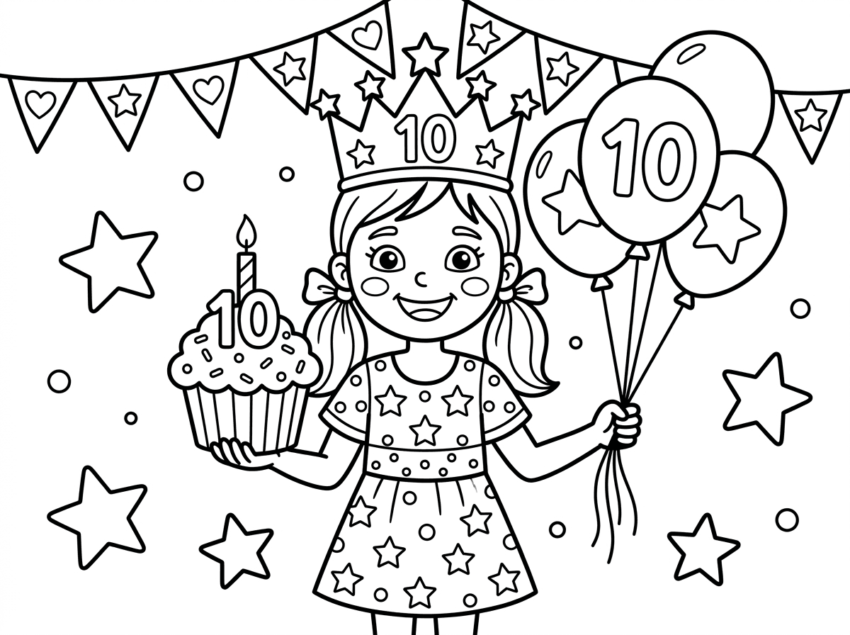 דף צביעה של ילדת יומולדת בת 10
