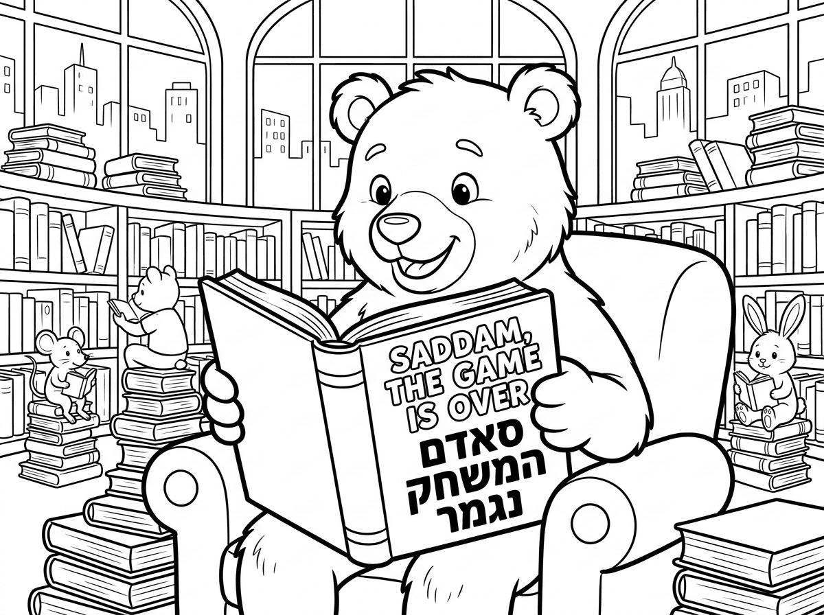 דובי הספריה העירונית קורא את הספר סאדם המשחק נגמר