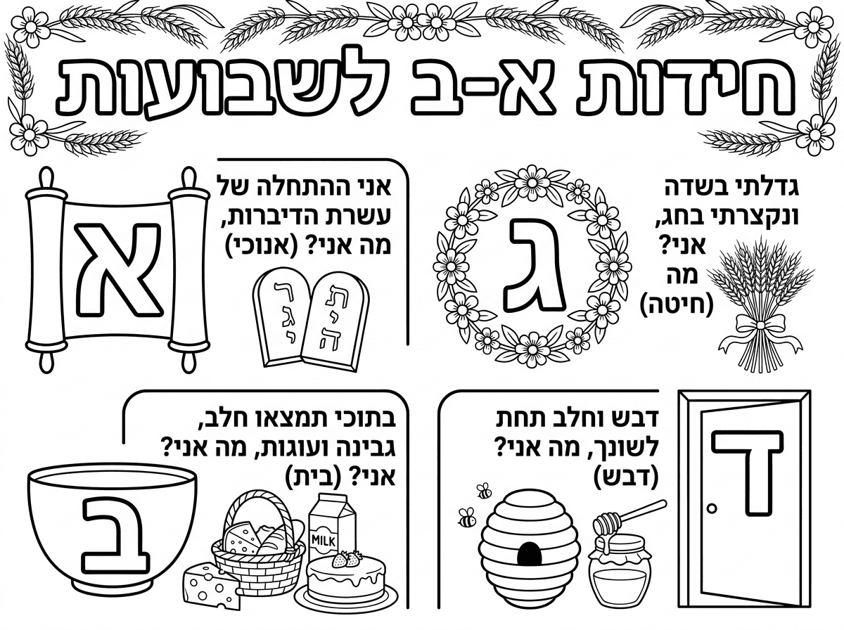 תעשה לי דף צביעה של חידות א-ב לשבועות