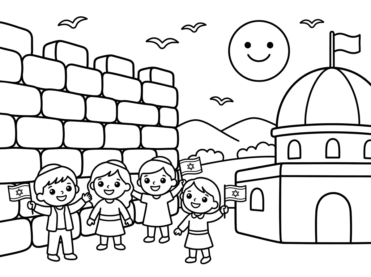צור לי ציור קשור ליום ירושלים לילדים בני 2,3