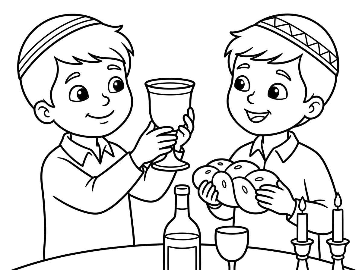 דף צביעה לשבת של קידוש. שלבנים יהיו כיפות