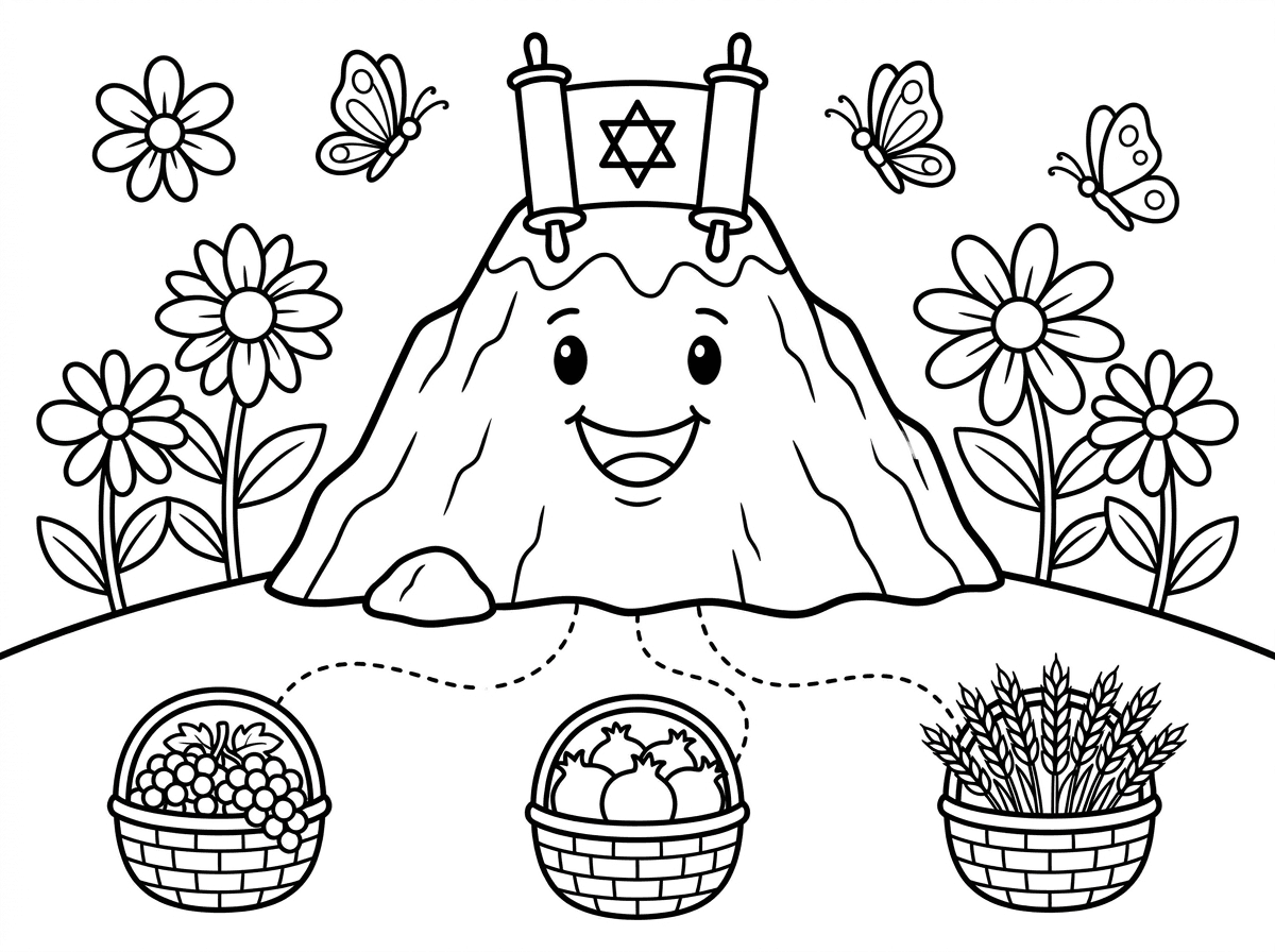 ציור עם משימה עבור ילד בגיל שלוש בנושא שבועות
