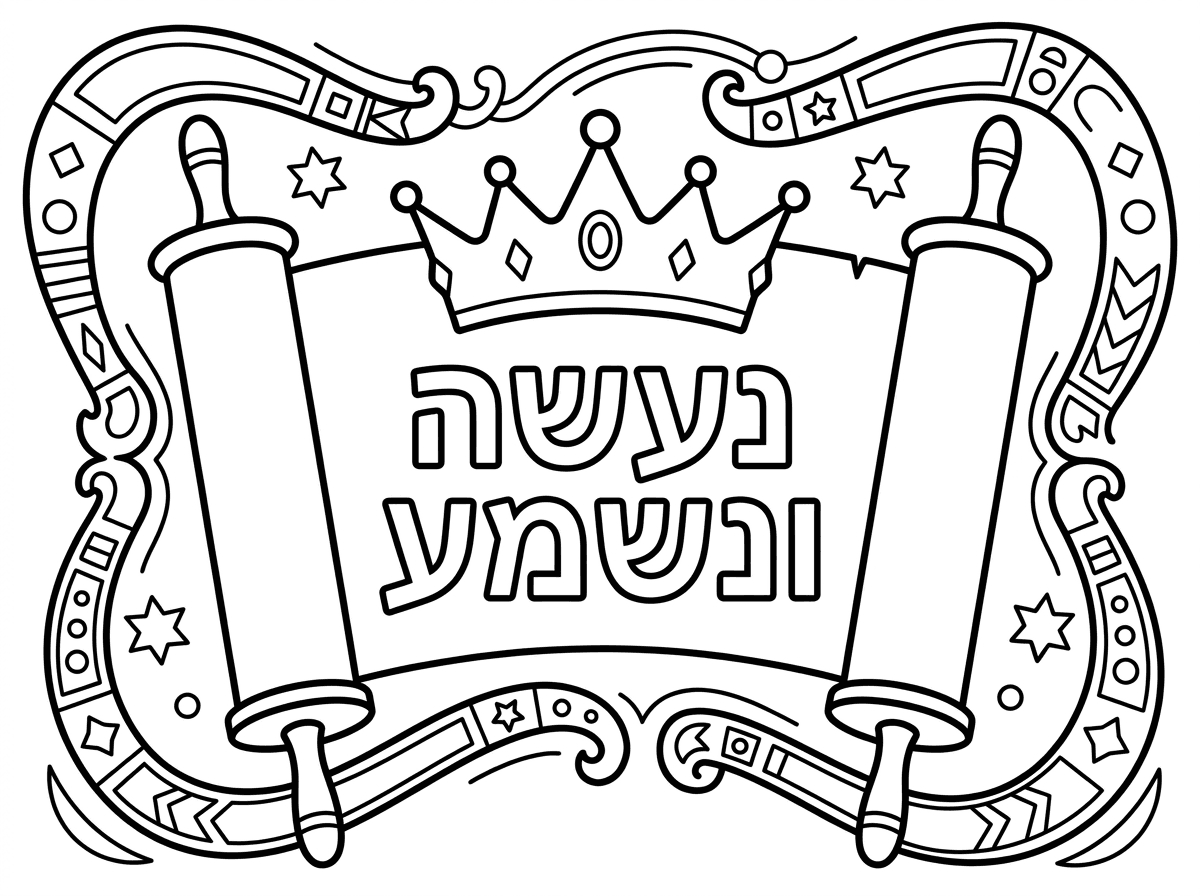 תכין לי סמל לכתר עליו כתוב 
נעשה ונשמע וסביב המילים ספר תורה
