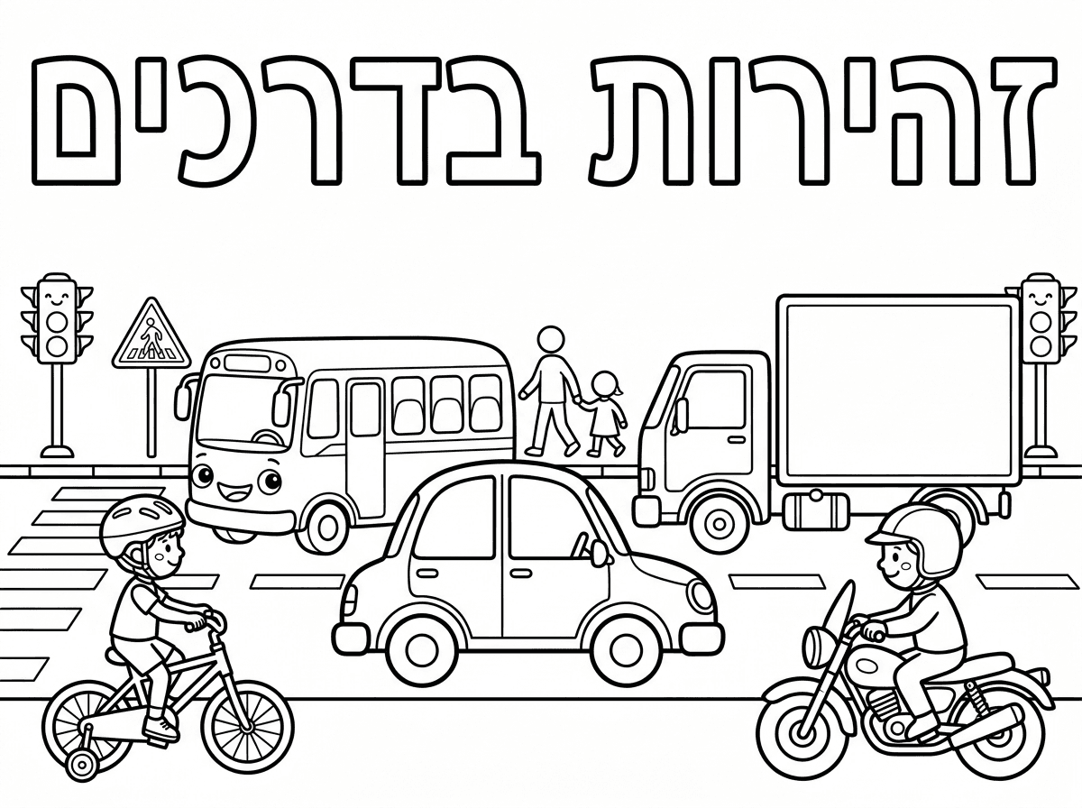 אותיות חלולןת כתוב:

זהירות בדרכים

ציורים של כל מיני כלי תחבורה לצביעה