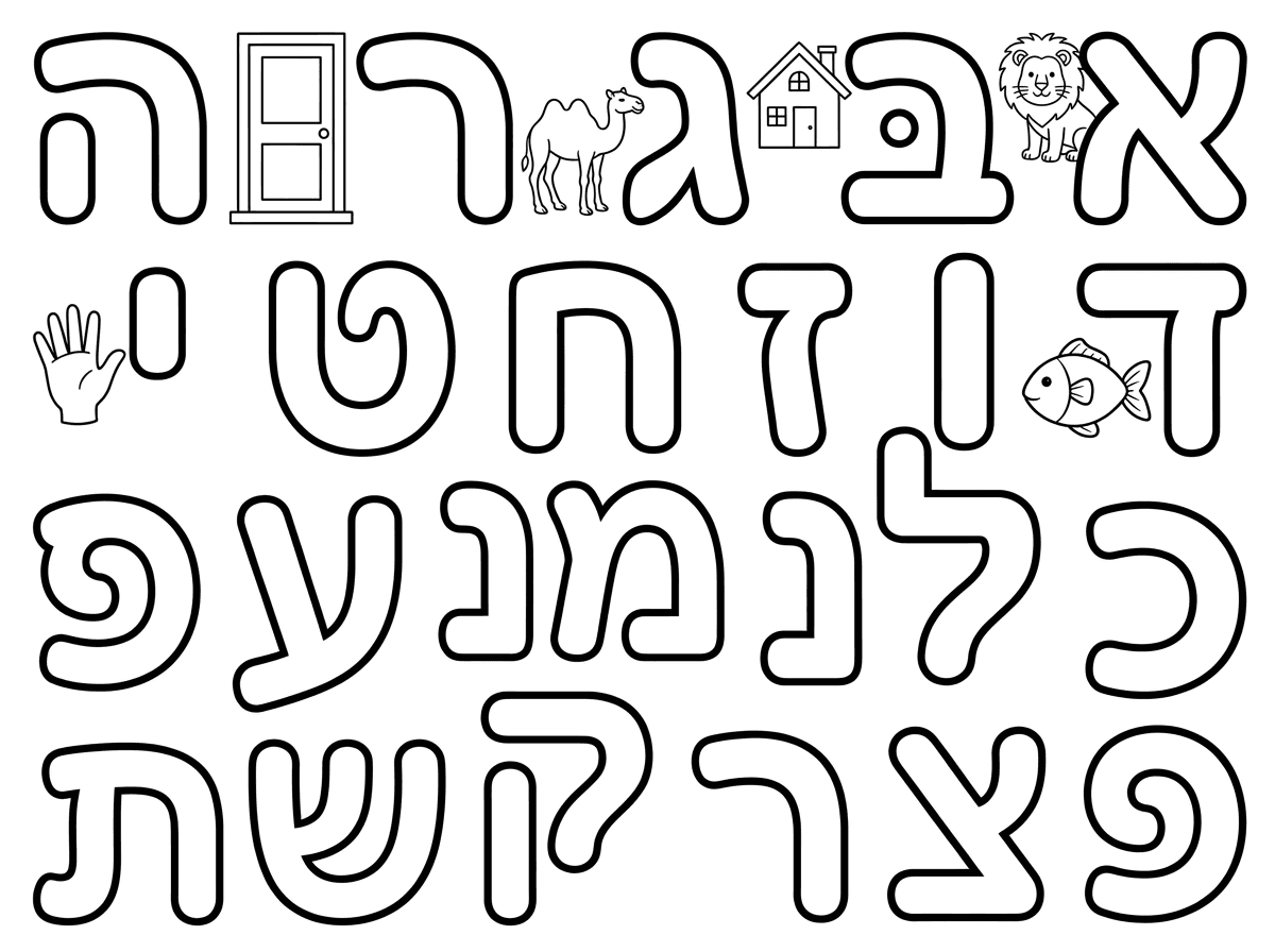 דפי צביעה החושפים לאותיות בעברית
