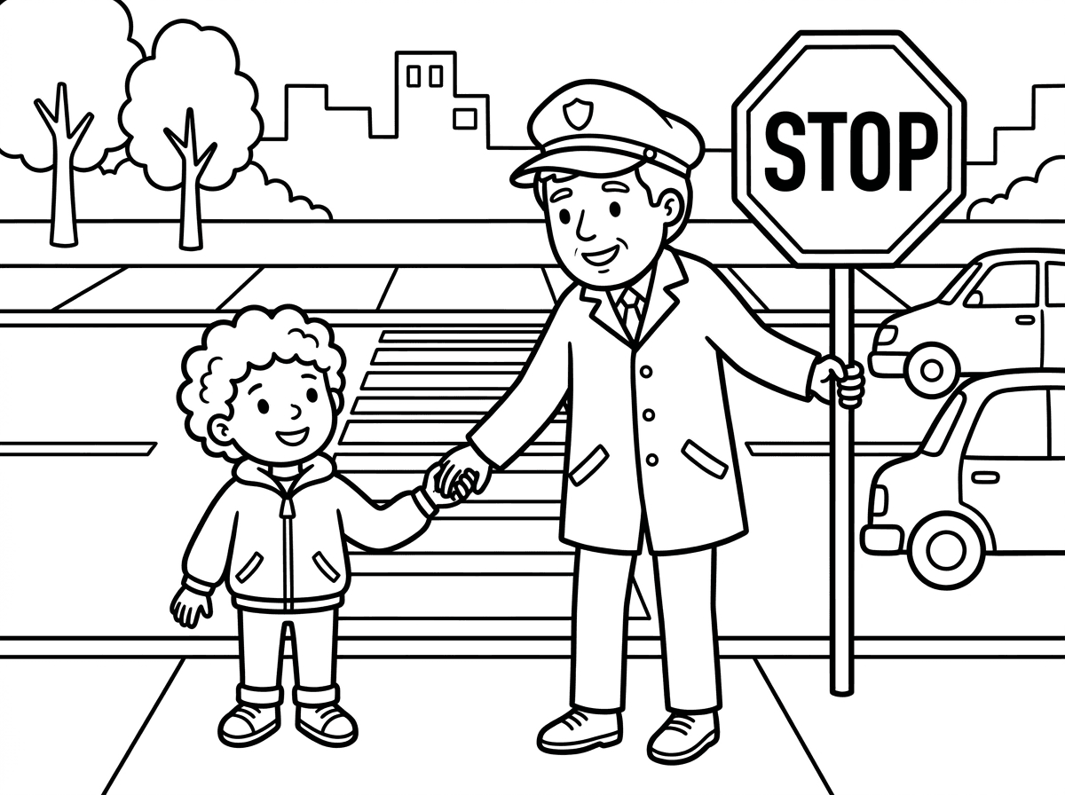 אני צריכה דף צביעה בנושא זהירות בדרכים ילד שעומד ליד מעבר חציה עם איש מבוגר ונותן לו יד לפני מעבר חצייה שיראו את הכביש ותמרור עצור