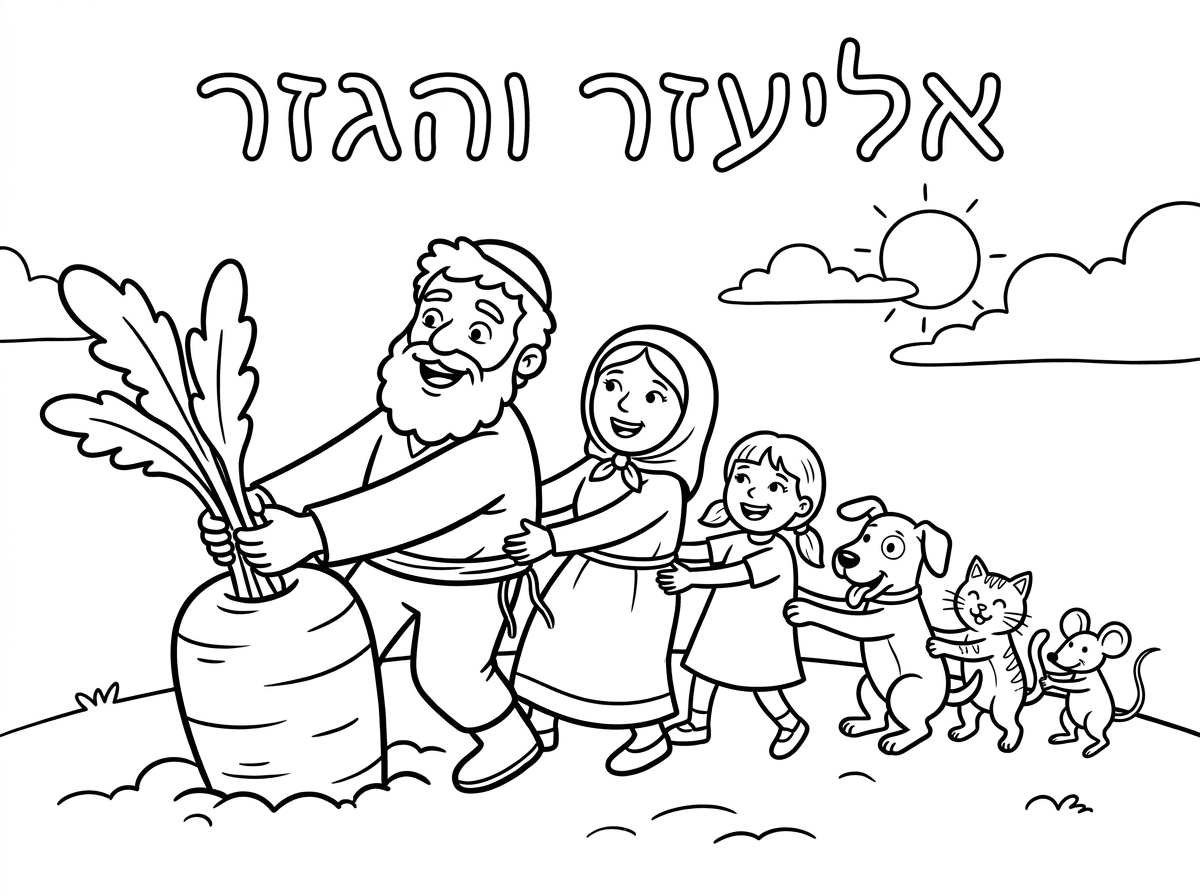 תכין לי דף צביעה יפה של אליעזר והגזר ותכתוב עליו בכתב יפה אליעזר והגזר