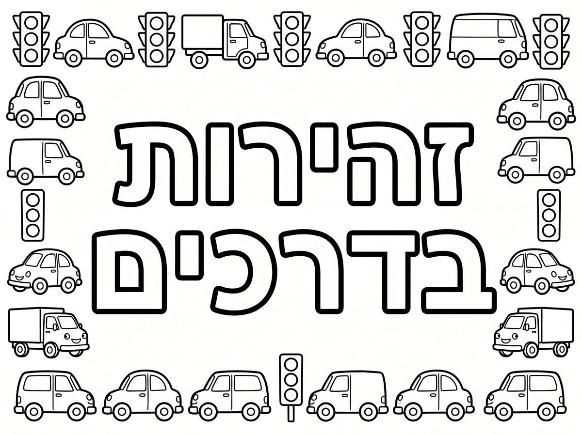 תגדיל את המשפט זהירות בדרכים ותוריד את הציור של האמא והילד