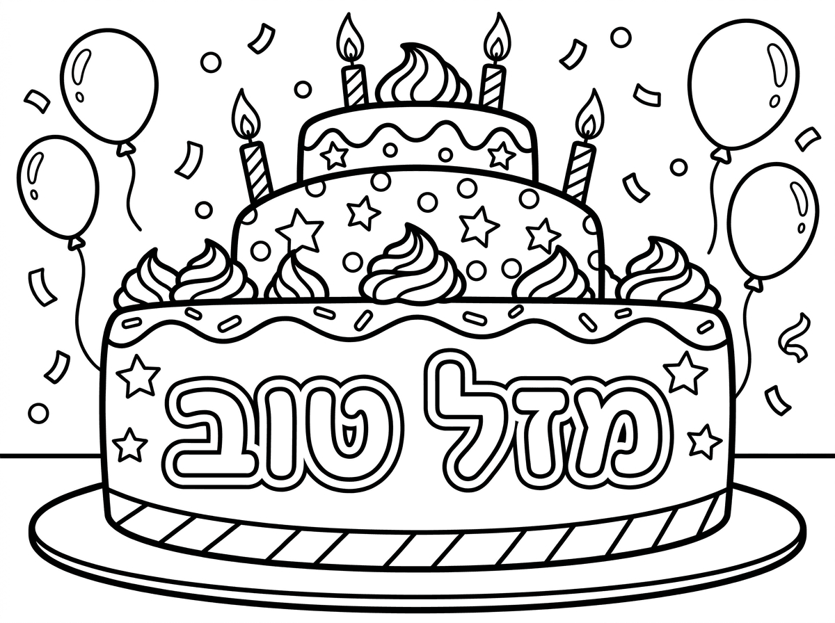 תכין לי תמונה של עוגה שכתוב עליה מזל טוב