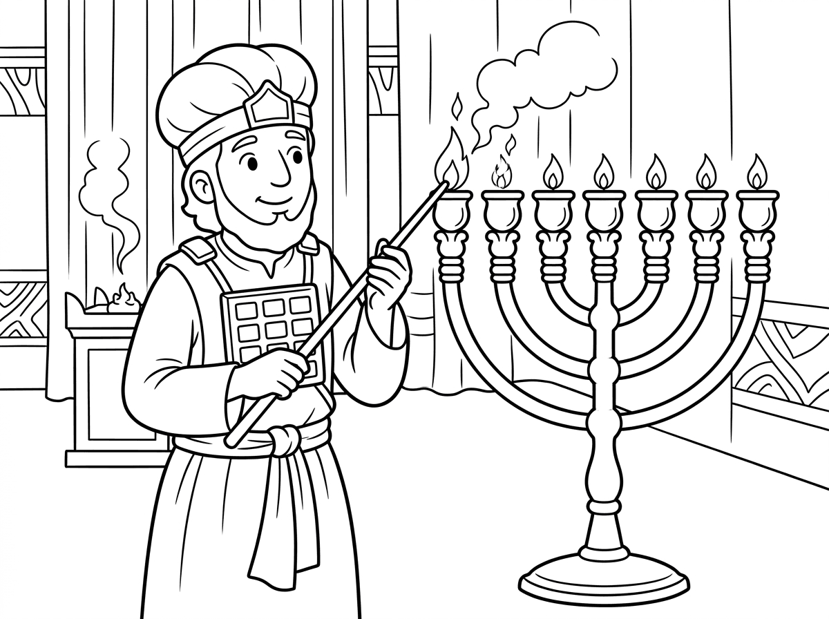 תכין בבקשה דף צביעה לפרשת בהעלותך כהן גדול מדליק את המנורה