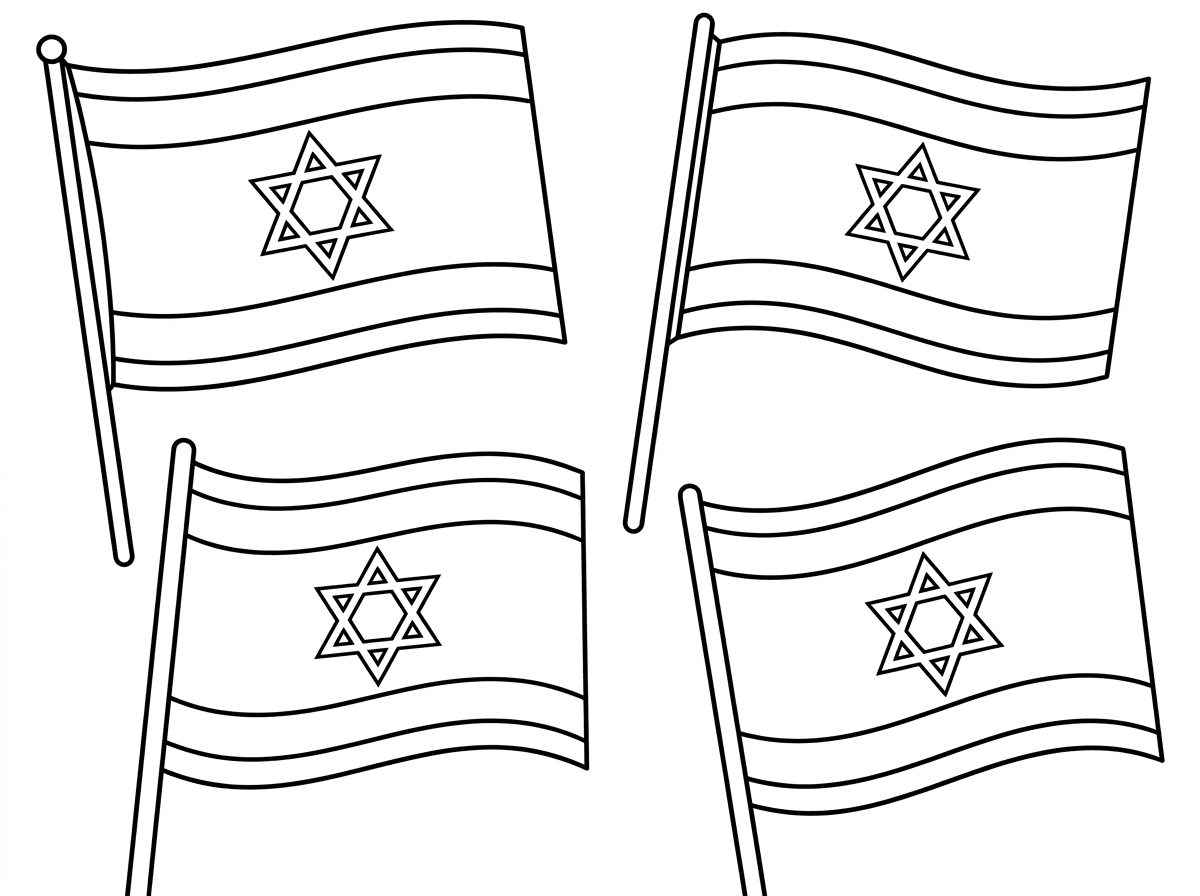 תן לי ציור של ארבע דגל ישראל בדף אחד
