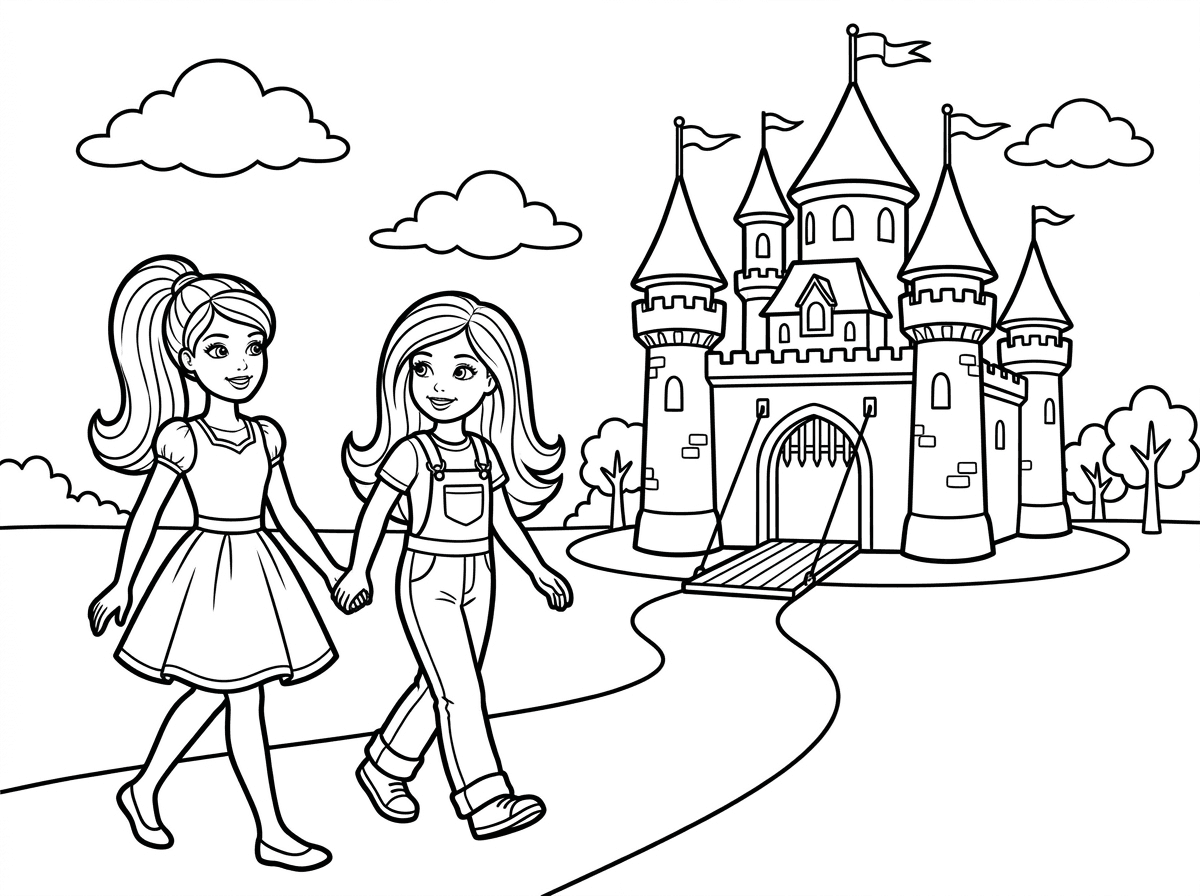 barbie     and       her friend went to go to the princess castle