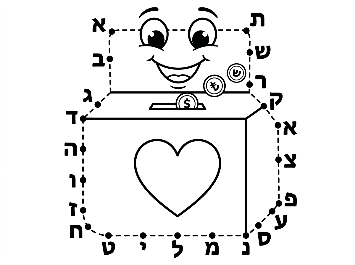 תוכל לעשות לי דף צביעה לימודי נגיד ליצור קופת צדקה שצריך לחבר אותה בקווים עם אותיות א ב וכו כדי להשלים אותה ואז לצבוע?