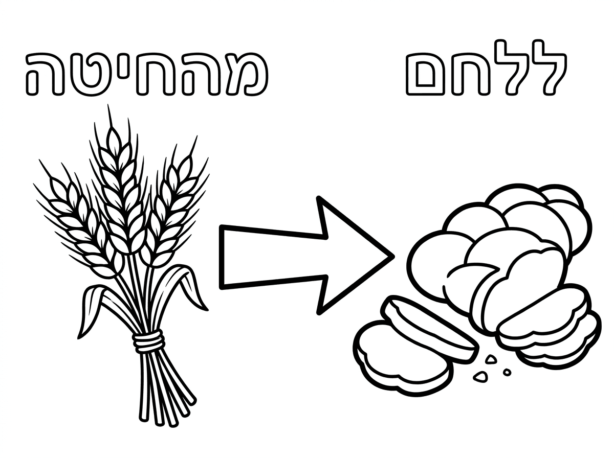 את החיטה תשים מתחת למילה חיטה ואת הלחם תשים מתחת למילה לחם
