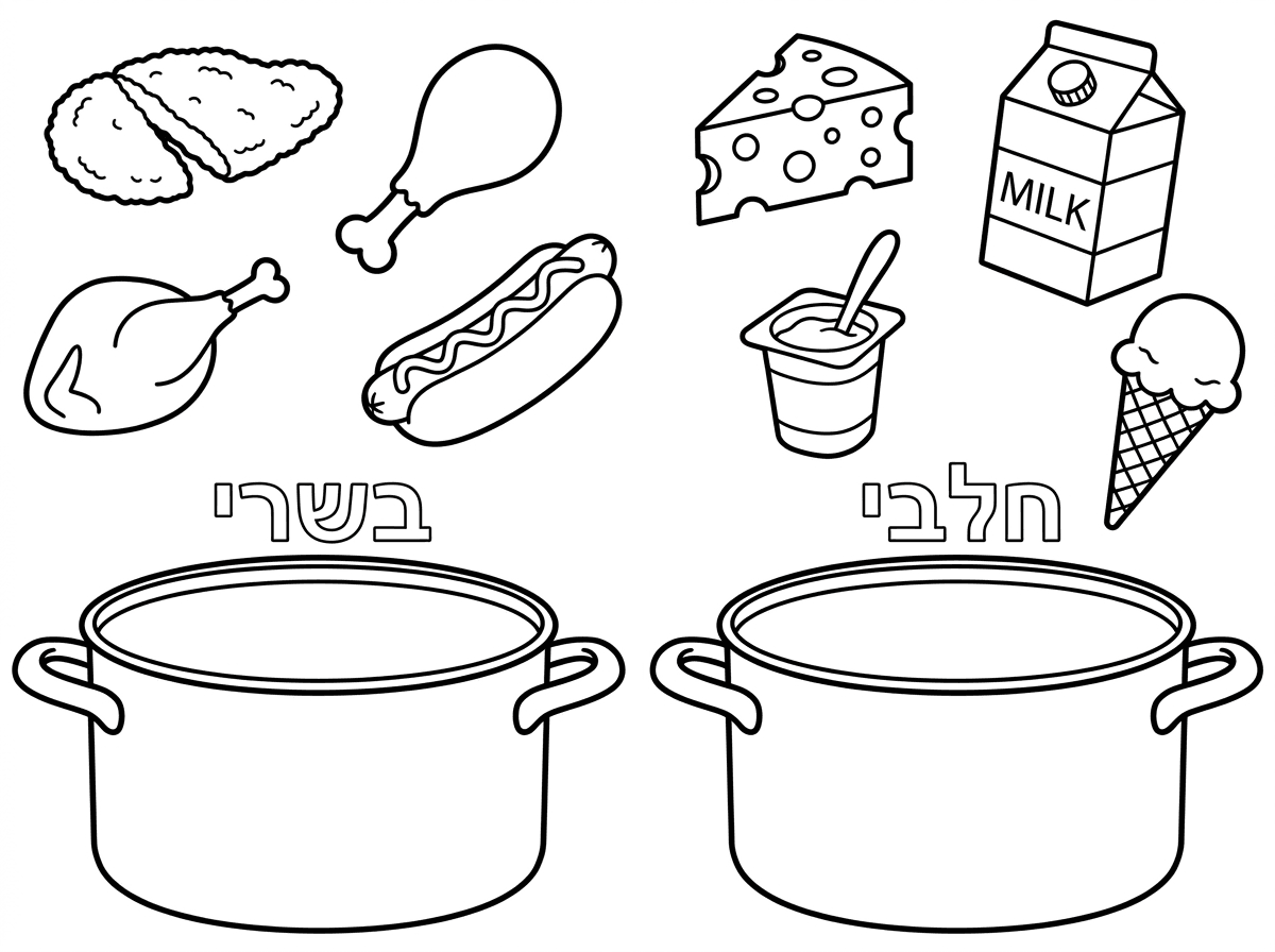 תחליף את התמונה של הבשר לשניצל ותוסיף עוד מאכל בשרי ומאכל חלבי ותערבב ביניהם שהמאכלים יהיו מפוזרים
