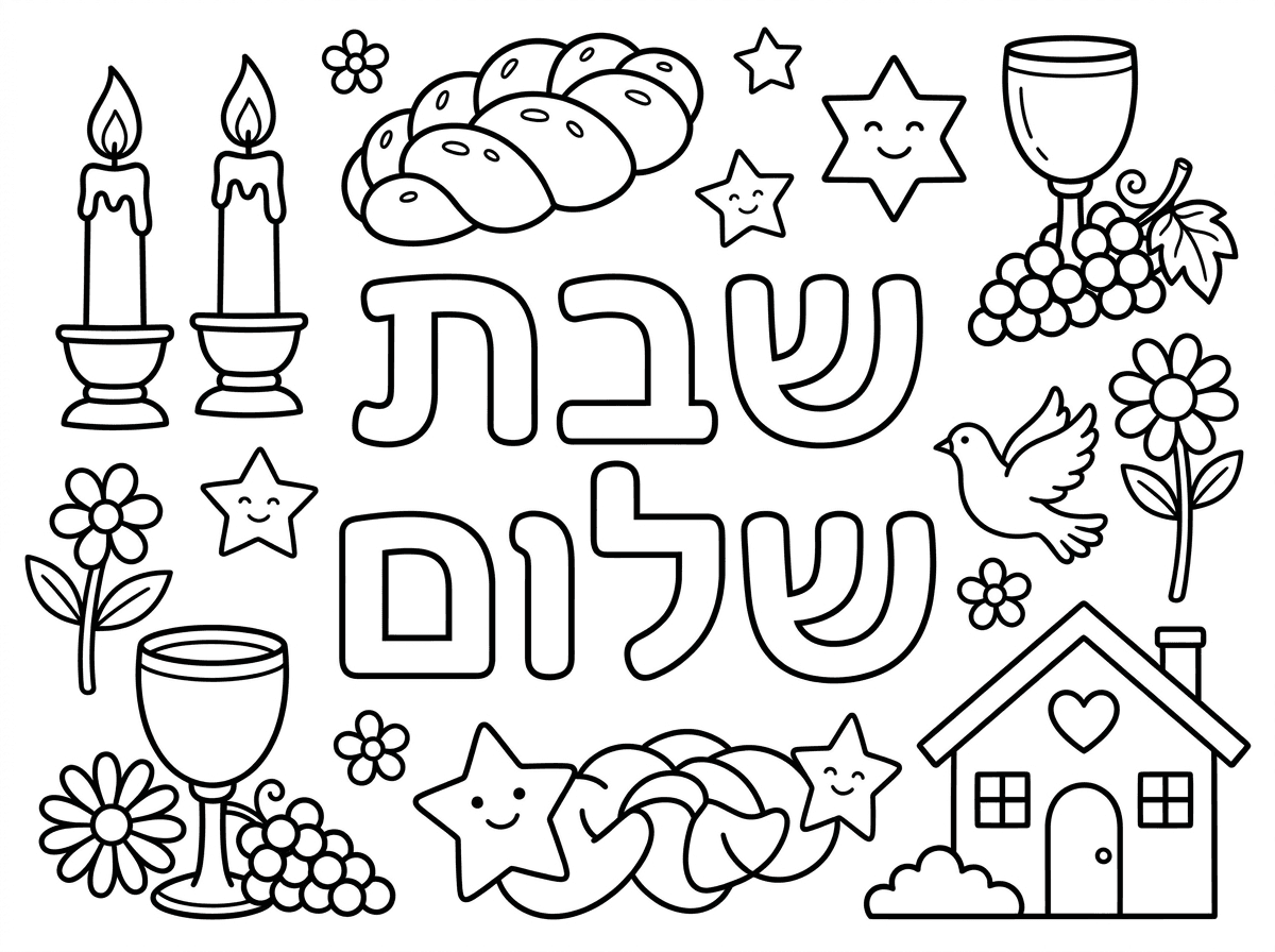 תעשה לי דף צביעה שבת שלום עם קישוטים