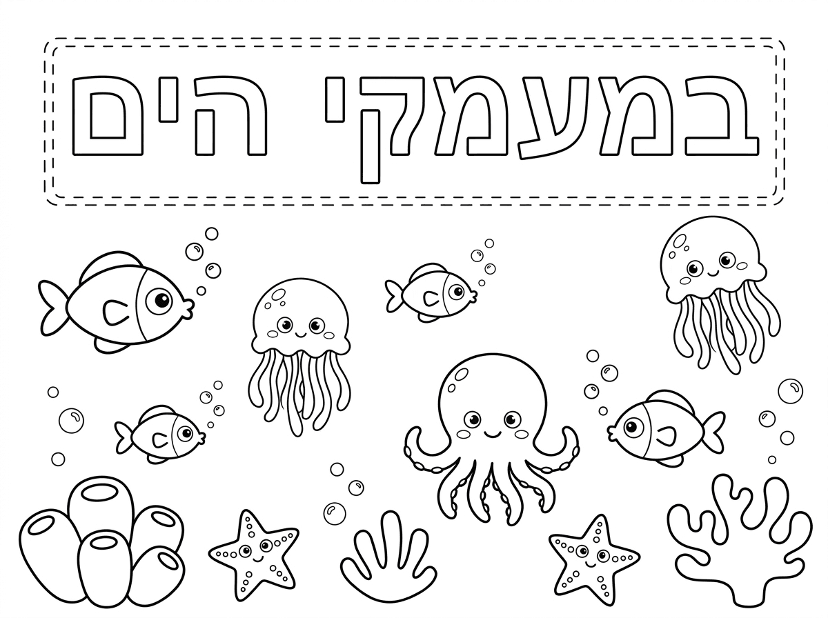 צור לי דף שכתוב,למעלה באותיות חלולות "במעמקי הים" עם קווקוו לגזירה מסביב,מתאים לילדי גן גיל 4,5