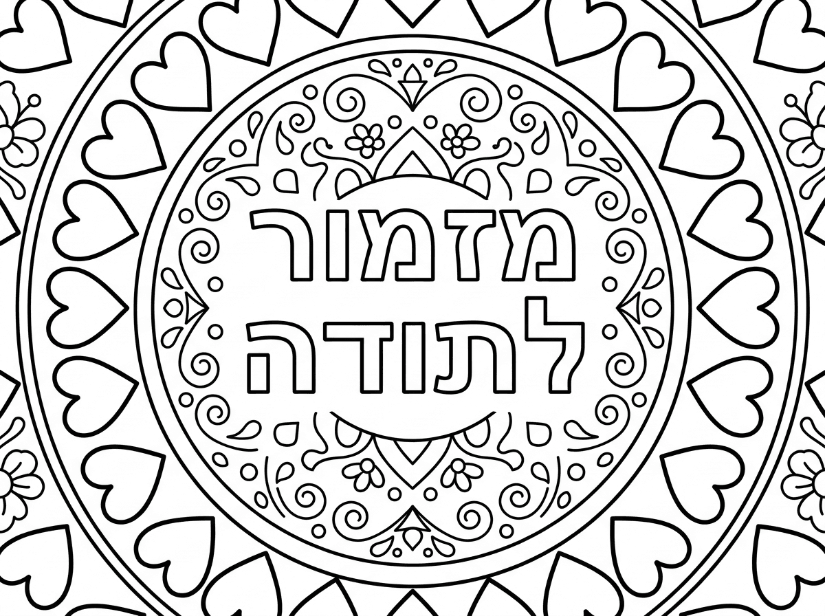 ציור של מנדלה 
שמתאימה לגן ילדים
מסביב לבבות

בפנים כתוב

מזמור לתודה
