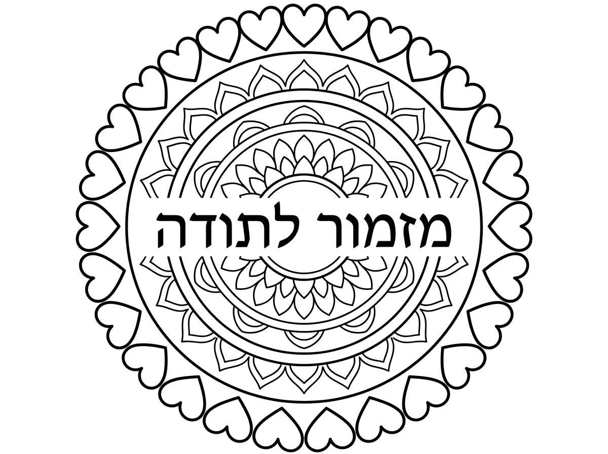 שהעיגול הגדול מסביב יהיה שלם עם לבבות
ובפנים כתוב מזמור לתודה