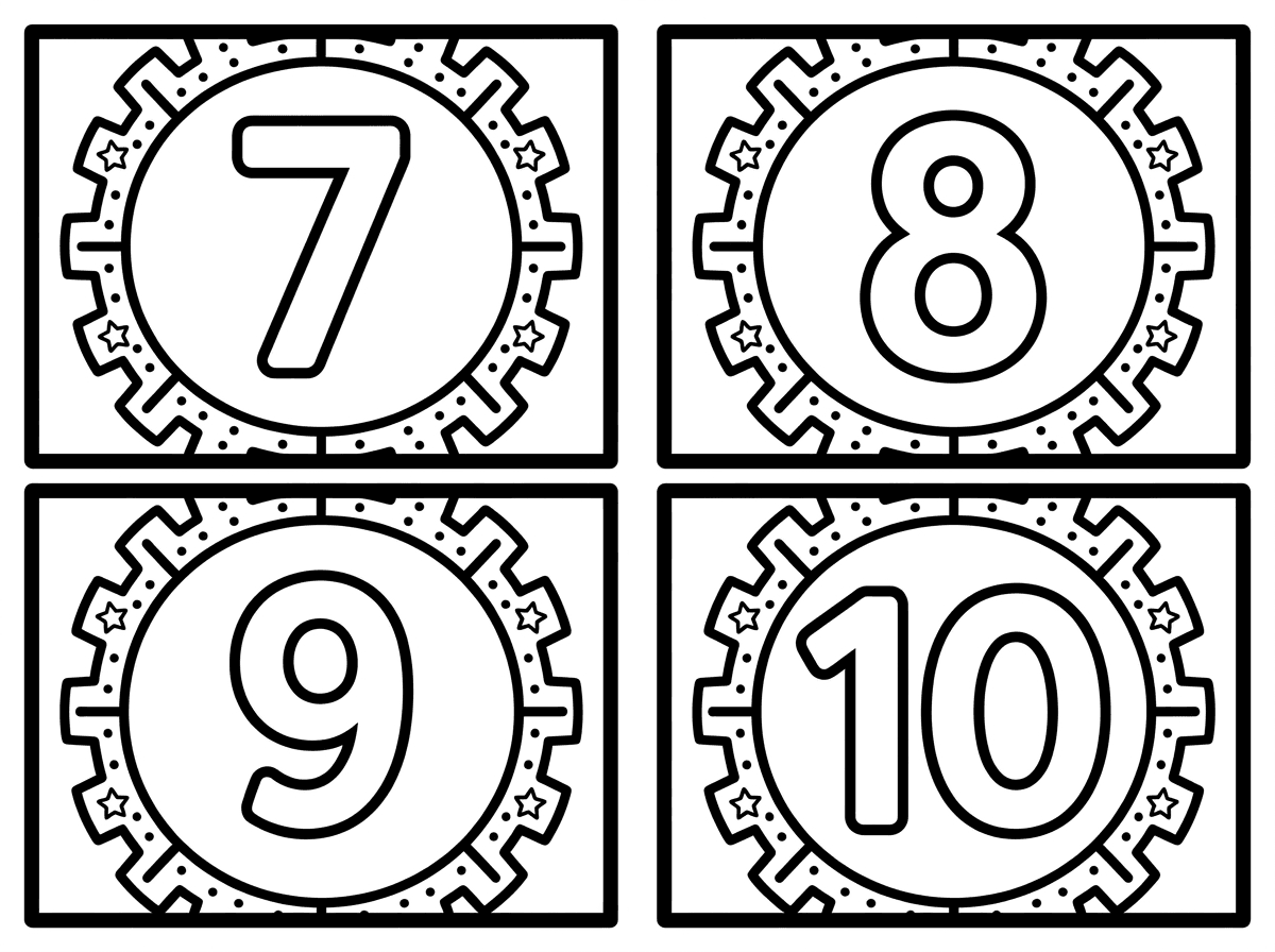 צור אותו דף אך המספרים יהיו מ 7 עד 10.עם מסגרת אחידה כמו בדף האחרון שעשית