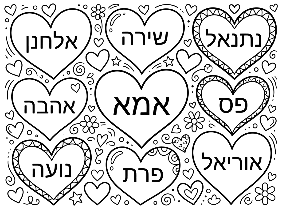הי יצירה, אני רוצה יצירה שתצייר לי את לבבות שכתוב עליהם שם, אלחנן, שירה, נתנאל ואהבה, אמא ונועה, פרת, אוריאל.