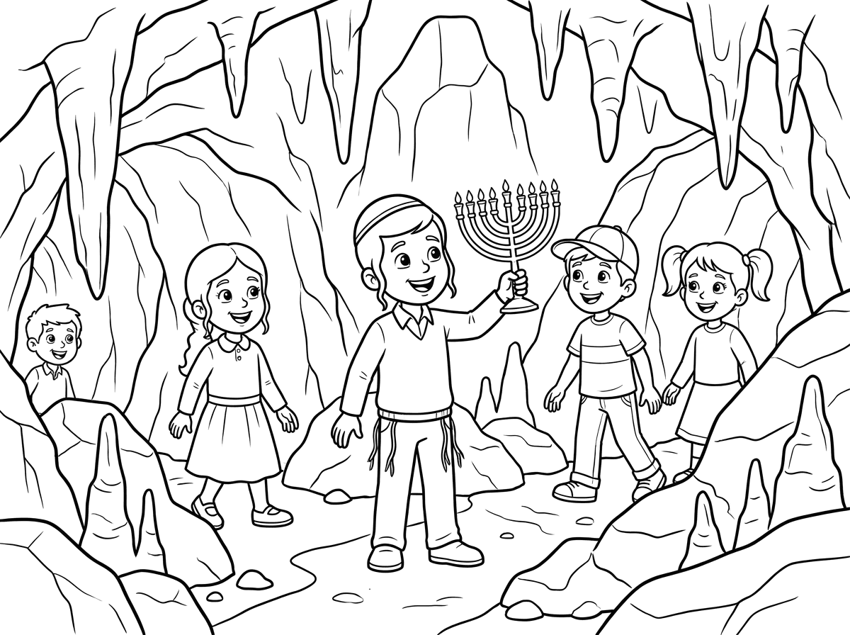 אני רוצה דף צביעה של ילדים וילדות וילדים וגם חרדים ו בנות חרדיות 
בתוך מינרה ואחד מהם מחזיק מנורה
