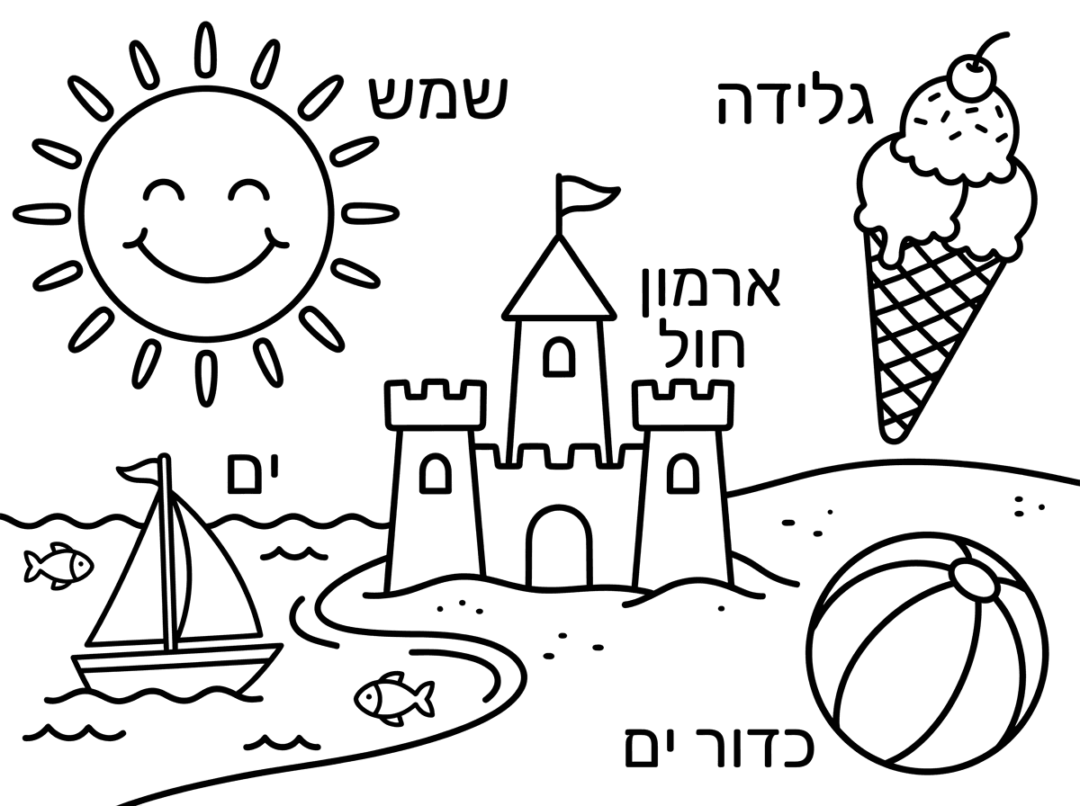 תכין  פאזל  תמונה של קיץ לרשום ליד כל דבר את השם שלו לדוגמה ליד השמש תרשום בקטן שמש ליד הים תרשום ים