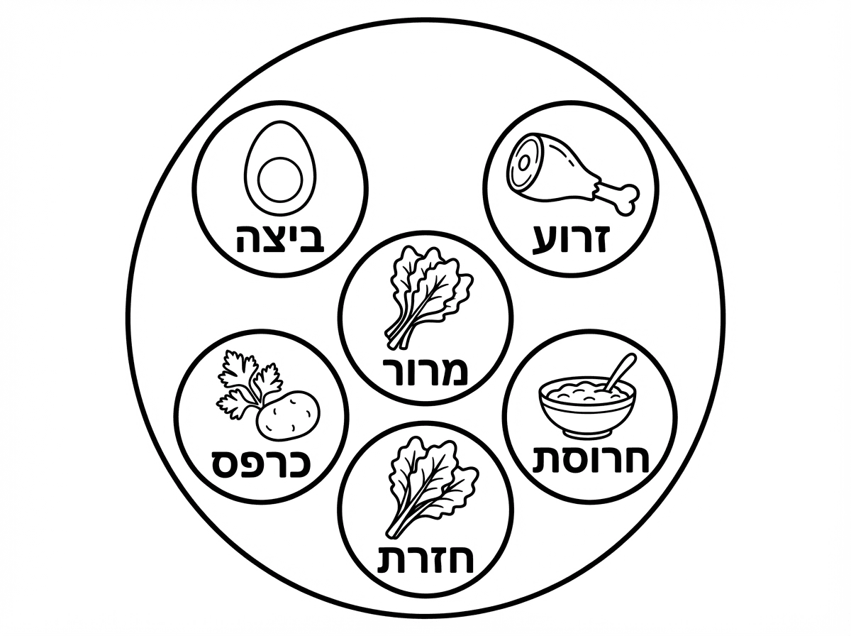 תייצר לי בגודל  של צלחת חד פעמית עם סמני  קערת הסדר לפי חב"ד