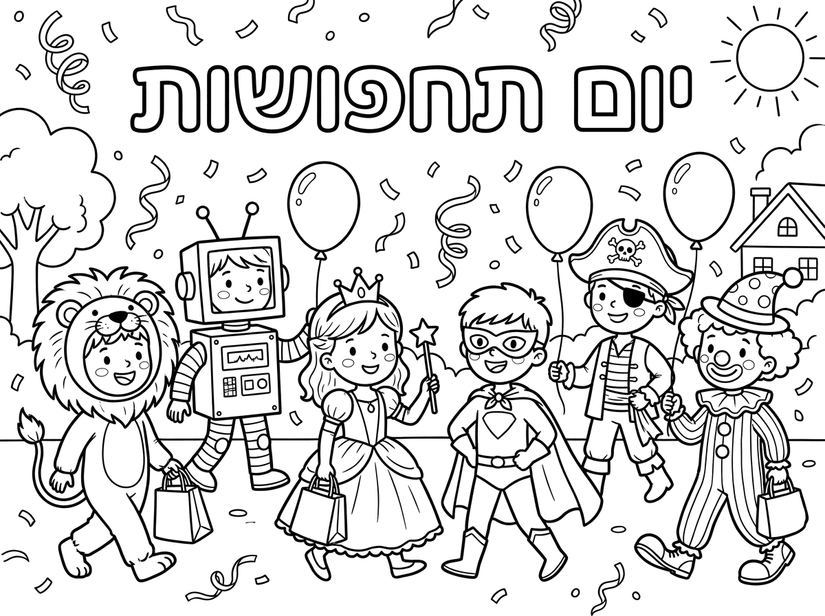 צור עוד דוגמא של דף צביעה עם הכותרת יום תחפושות