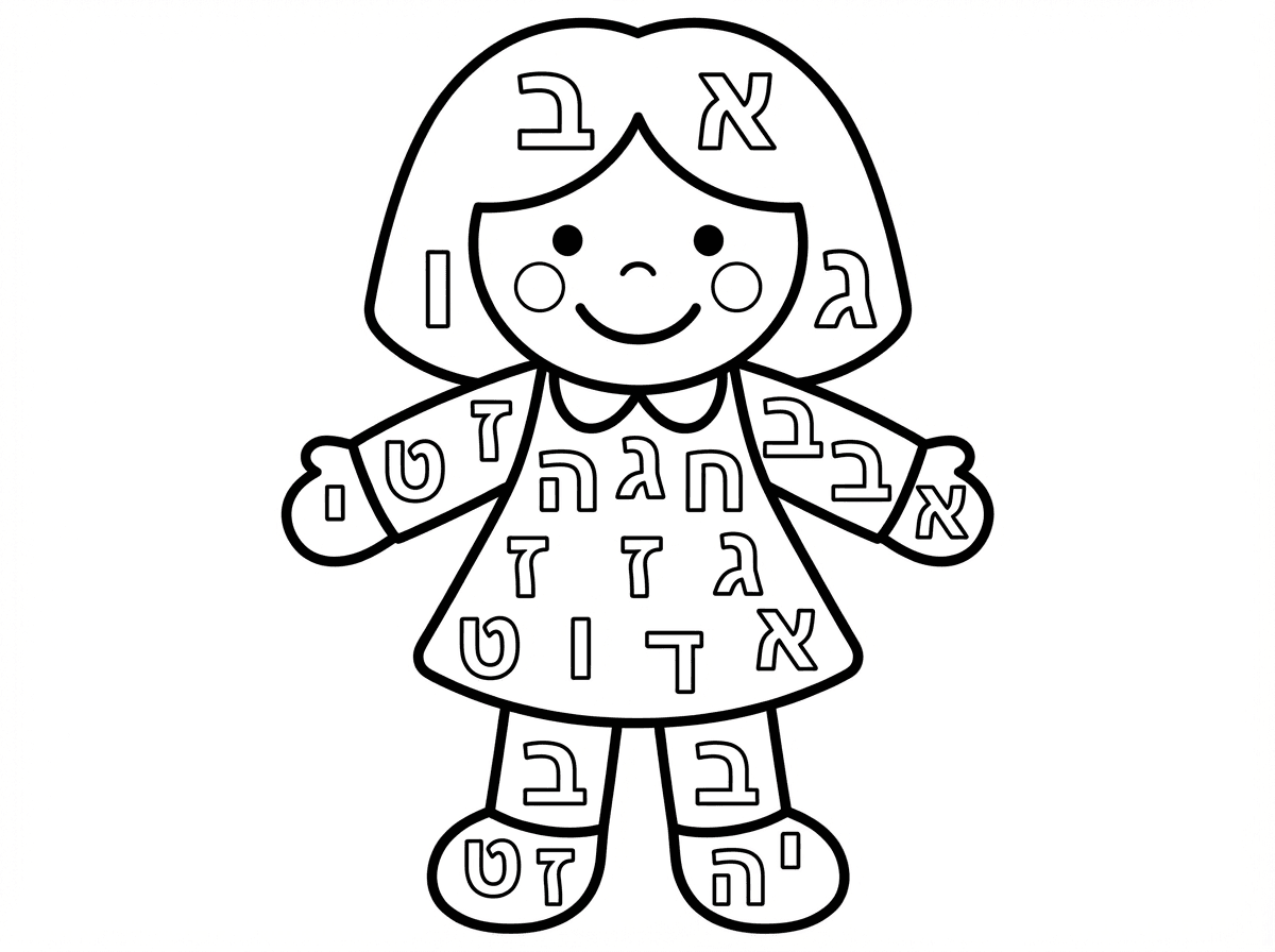 אפשר דף עם ציור של בובה ובפנים אותיות?