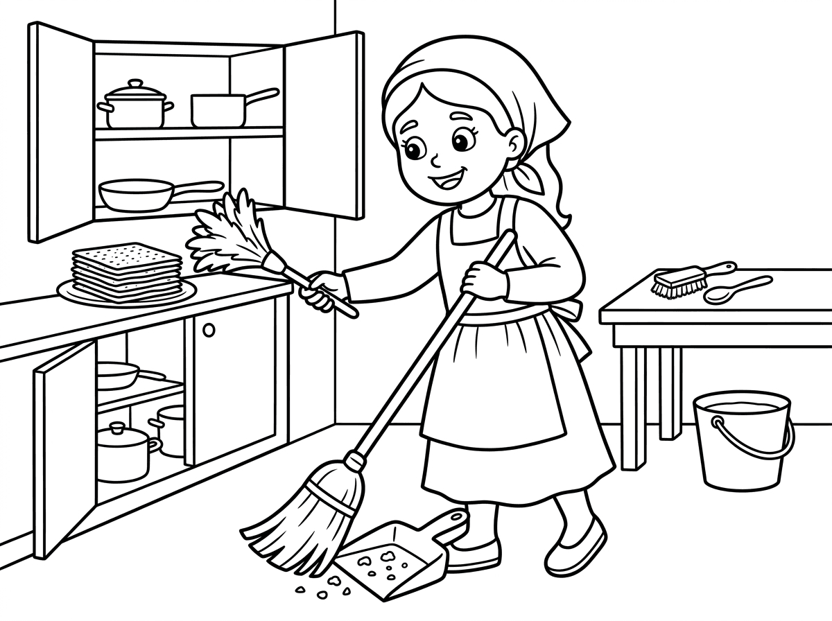 ילדה צנועה מנקה לפסח