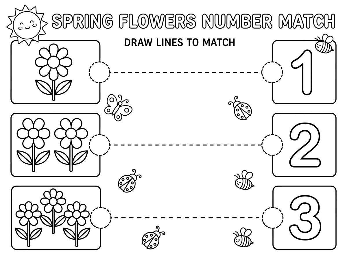 אני צריכה דף עבודה לגיל 3 שיהיה קשור לאביב- פרחים 
התאמת כמות למספר