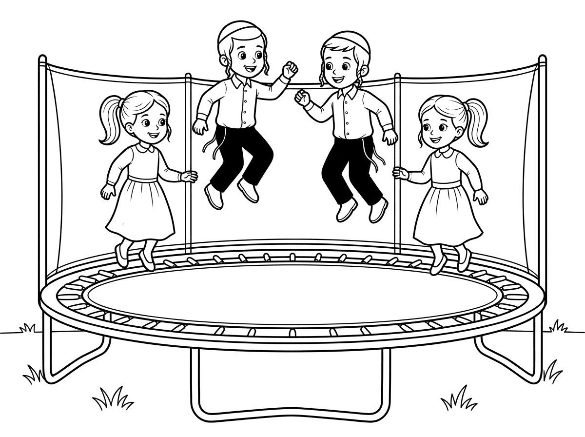 צור לי תמונה של ילדים חרדים.
קופצים בטרמפולינה.הבנים עם פאות. והבנות צנועות עם תסרוקת מתאימה.
