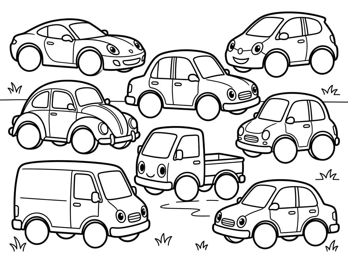 תכין לי דף עם הרבה מכונית, בכל מכונית תשאיר 2 גלגלים חלולים, בגודל מדבקה