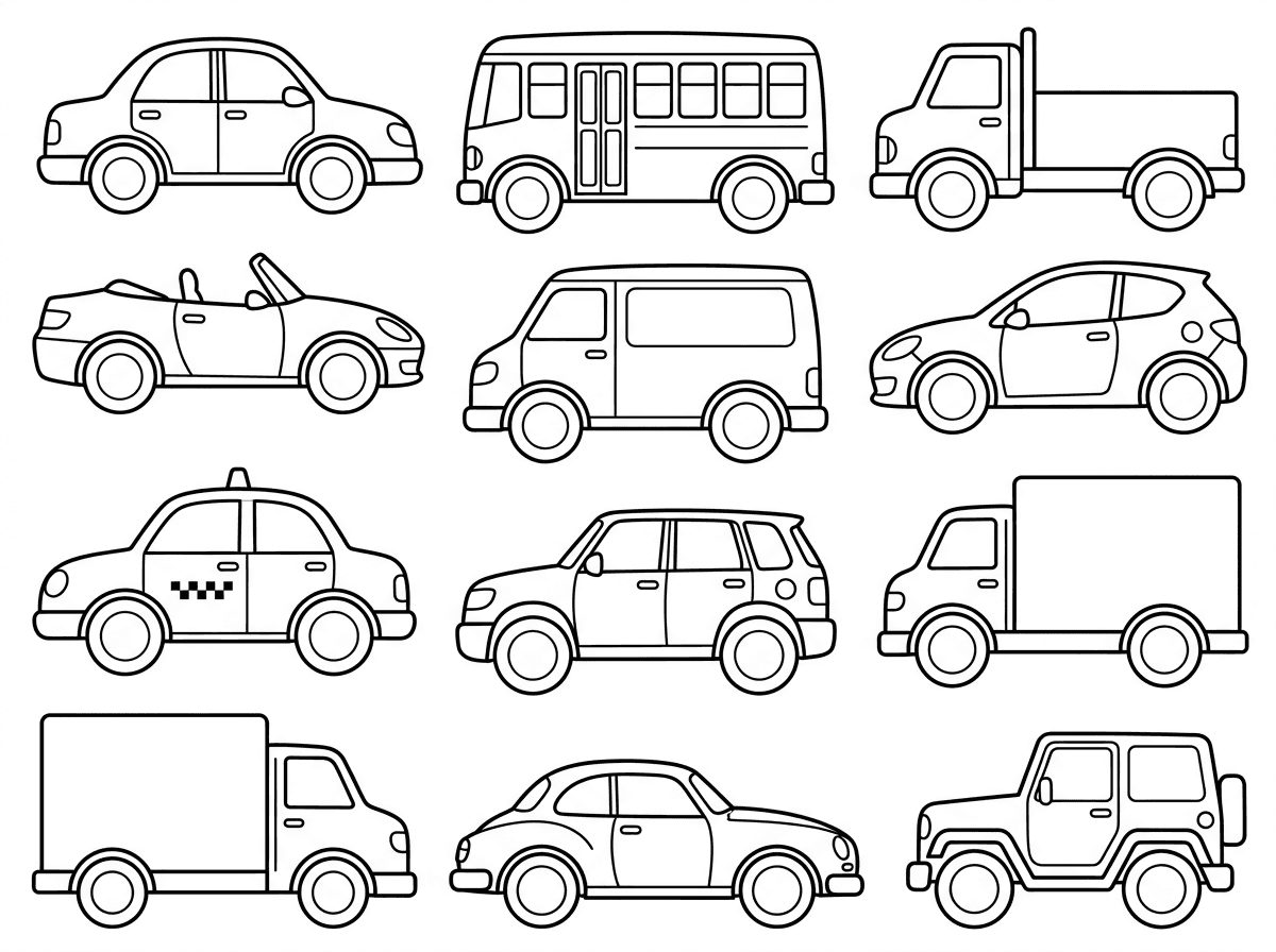 תכין לי דף נוסף של מכוניות,  בכל מכונית 2 גלגלים חלולים בגודל מדבקה. וגם חלון חלול, שם אדביק מלבן עם מספר