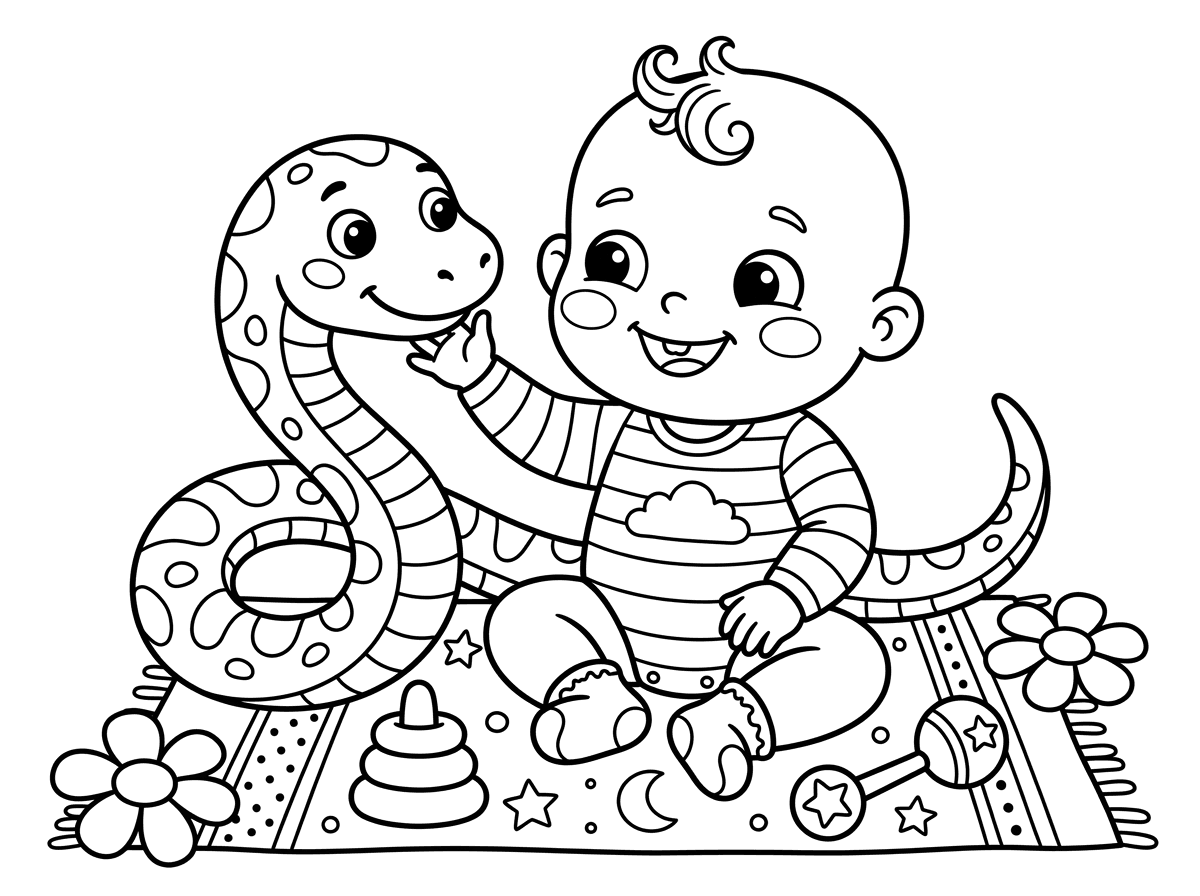 תכין לי דף צבעיה שראוים תינוק עם נחש