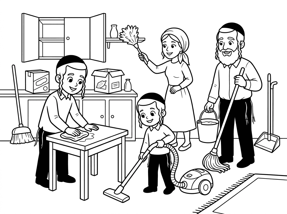 ילדים חרדים בנים עוזרים להורים בניקיון לפסח