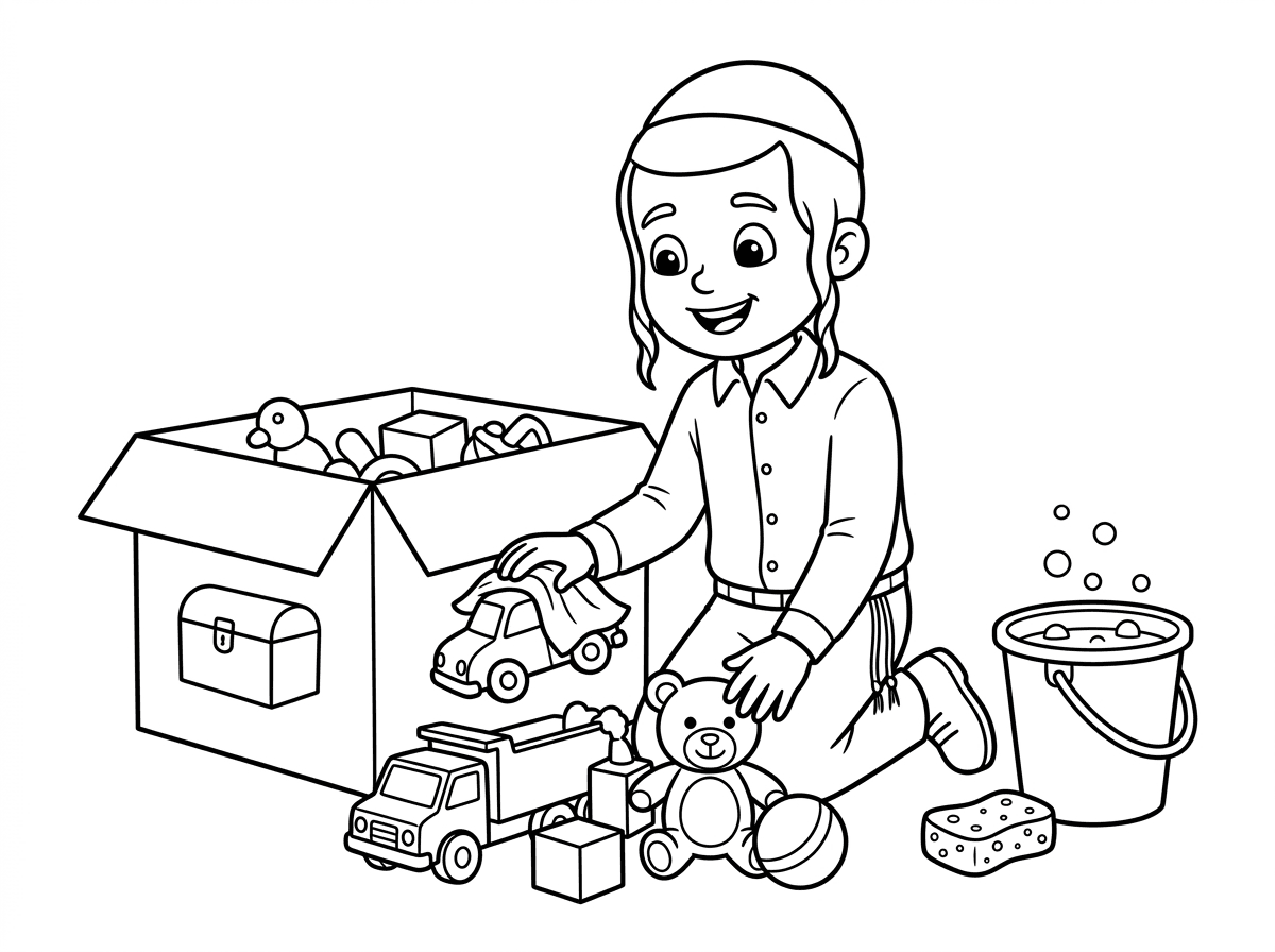 תכין לי דף של ילד חרדי מנקה את המשחקים לפסח