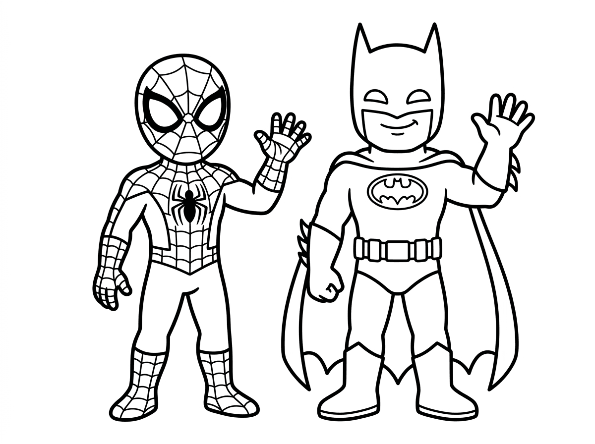 שלום, תייצר לי דף צביעה של ספיידי עם באטמן