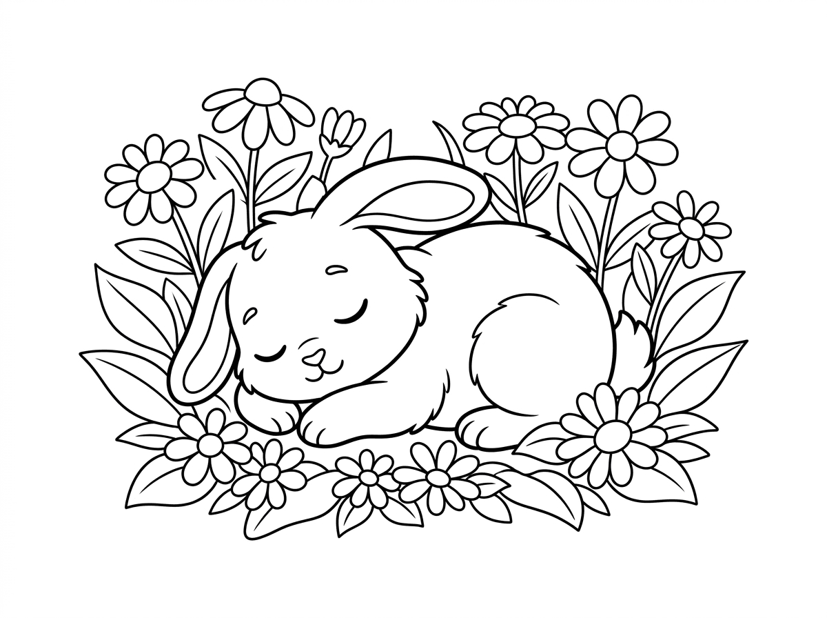 אפשר ציור של ארנב בתוך שדה של פרחים ישן?